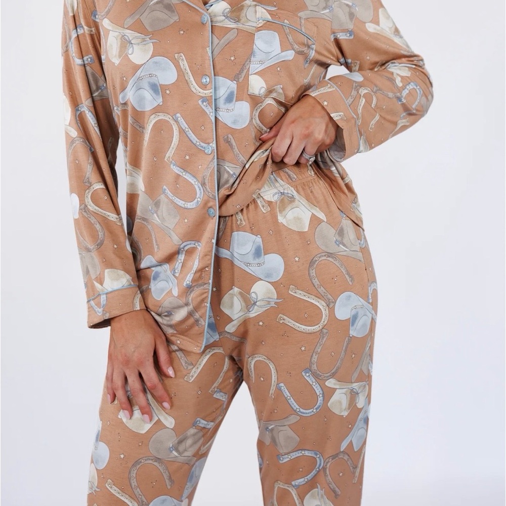 In My Sundays Cowboy Long Sleeve Crop Pant Women's Pajama Set - Picture 3 of 4